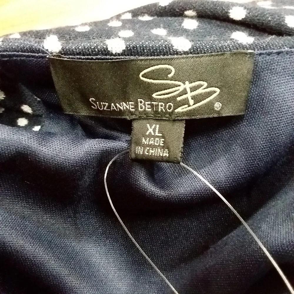 Suzanne Betro Navy Blue Polka Dot A-Line Dress